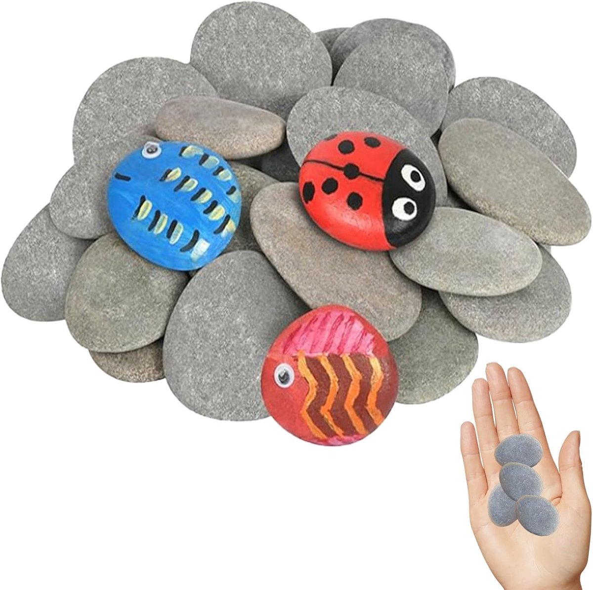 SnelShoppen - 50 Stuks Verfstenen voor Schilderen, 3-5 cm Platte Natuurlijke Rivierstenen voor Creatief Schilderen, Decoratieve Kleurvolle Stenen voor
