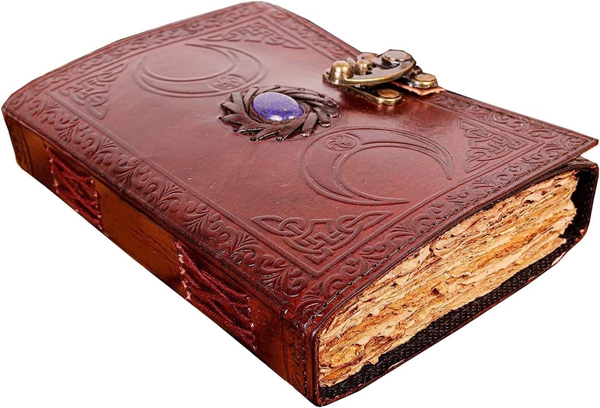 SnelShoppen - Vintage Leather Celtic Triple Moon Grimoire, Spellbook, Wiccan Diary, Blank Pagina's, Uniek Ambachtelijk Papyrus, 200 Bladzijden, Perfec