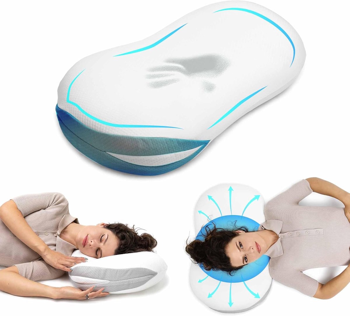 SnelShoppen - Cloud Deep Sleeping Pillow - Ergonomisch Orthopedisch Neksteun Kussen - Drukverlagend Visco Gel Schuim - 63 x 35 x 13 cm - Perfect voor