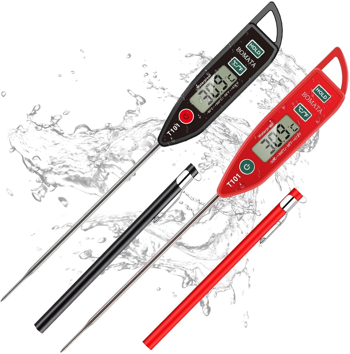 SnelShoppen - Food Thermometer Waterproof IPX7, Instant Temperatuurmeting met Lange Probe, Perfect voor Keuken, Barbecue, Water en Vloeistoffen, 2 Stu