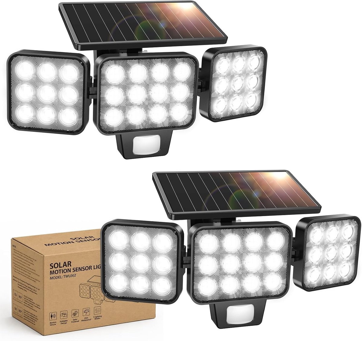SnelShoppen - Solar Lights Buiten met Bewegingssensor - 120 LEDs Superhelder - 3 Verlichtingsmodi - 270° Hoek - IP65 Waterdicht - Set van 2 Tuinlampen