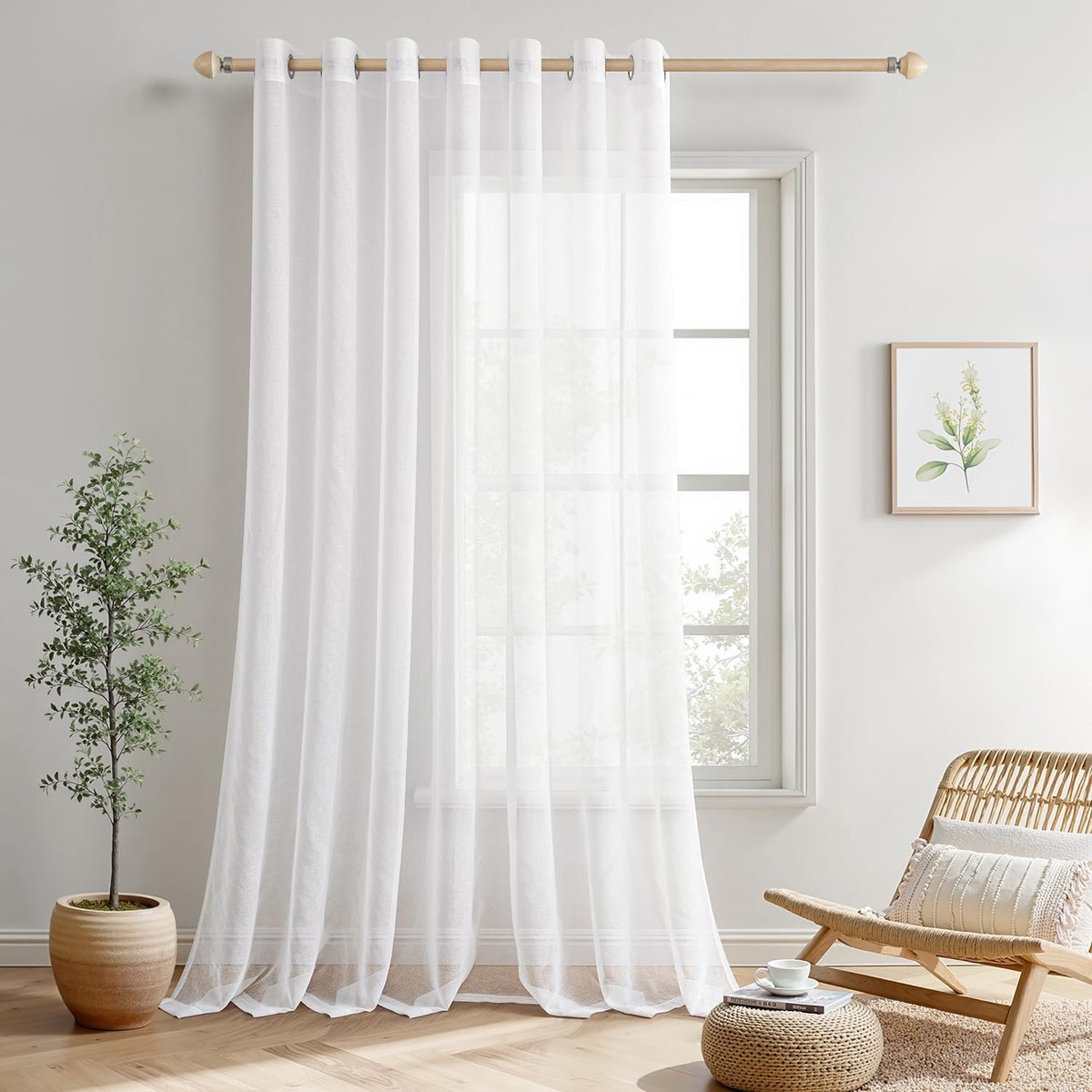 SnelShoppen - Transparante Voile Gordijn met Oogjes, 300 x 245 cm, Witte Linnen Look, Geschikt voor Slaapkamer en Woonkamer, 1 Stuk, Polyester
