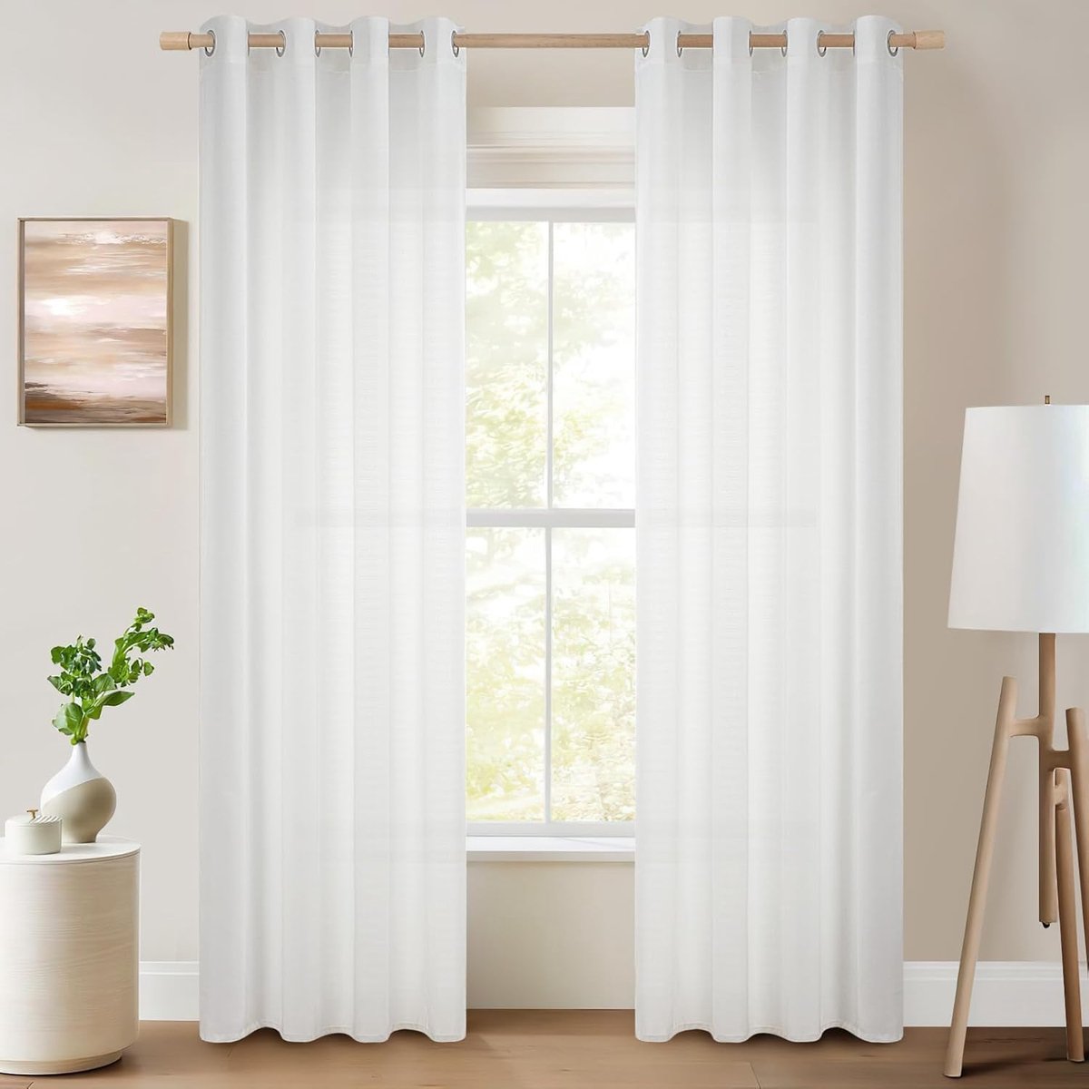 Gordijnen Woonkamer - Voile Gordijn - Decoratie en Privacy - Linnenlook Structuur - 300 x 260 cm - Wit