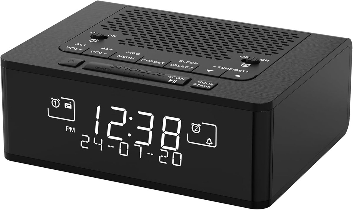 SnelShoppen - DAB & FM Radio Alarm Klok met 40 Presets, Dimbare LCD Scherm, Dubbele Alarmfunctie, Snooze, Bluetooth iTOMA 525