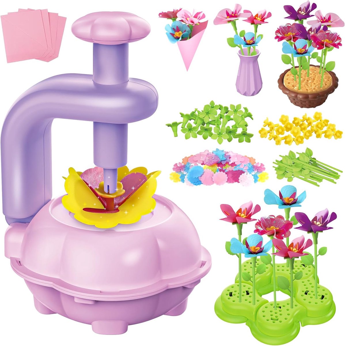 SnelShoppen - Creatieve Bloemen Bastelset voor Kinderen 4-10 Jaar - DIY Speelgoed met 100+ Kleurrijke Bloemblaadjes, Vaas, Bloempot en Stickers voor F