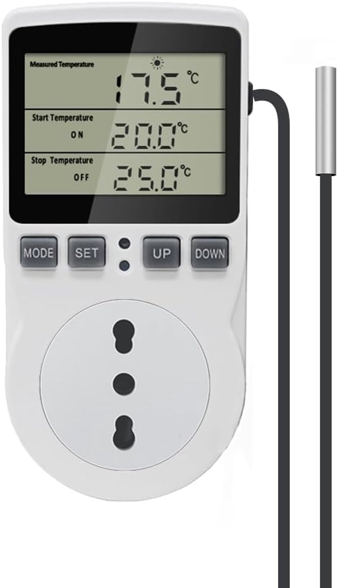 SnelShoppen - KT3100 Digitale Thermostaat met Stekker, Temperatuurregelaar voor Terrarium, Verwarming en Koeling, LCD Display, 230V, 16A