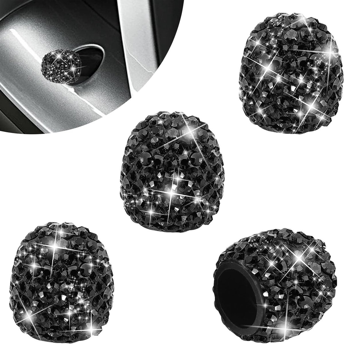 Set van 4 Kristallen Ventieldoppen voor Auto en Fiets - Rhinestone Dust Caps voor Motorrubber en Decoratie
