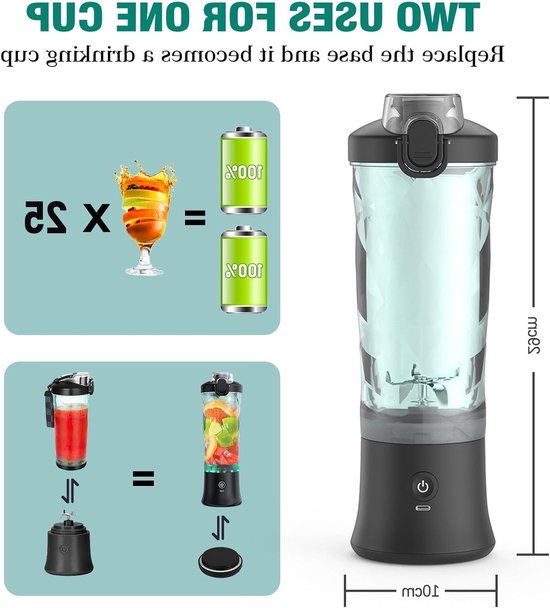 Draagbare Smoothie Maker 600ml - USB Oplaadbare Blender met 6 Messen voor Gym, Kantoor en Reizen - Perfect voor Gezonde Dranken en Snacks — afbeelding 5