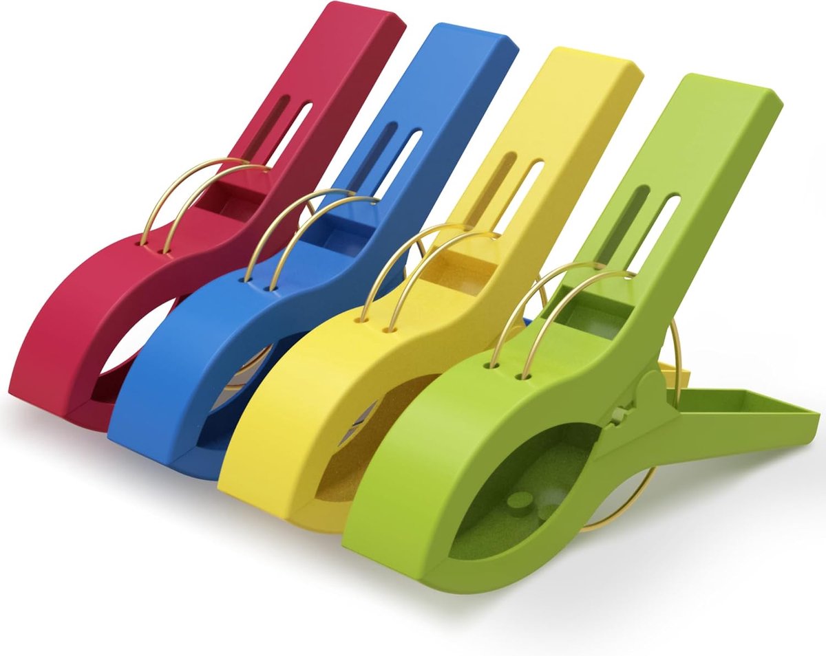 SnelShoppen - 12 Stuks Strandhanddoek Klemmen - Multicolor Grote Wasknijpers voor Handdoeken, Strandstoelen en Zonnebedden - Windbestendig en Stevige
