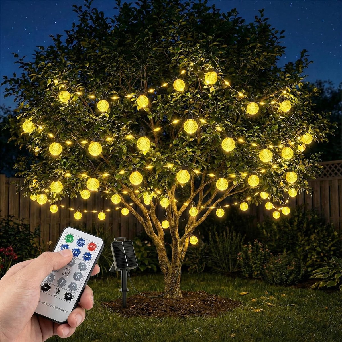 Thijox - Solar Fairy Lights Buiten 17M 100 LED - 25 Ananaslampen - 8 Modi met Afstandsbediening - IP67 Waterdicht - Warm Wit - Voor Tuin, Terras, Balk
