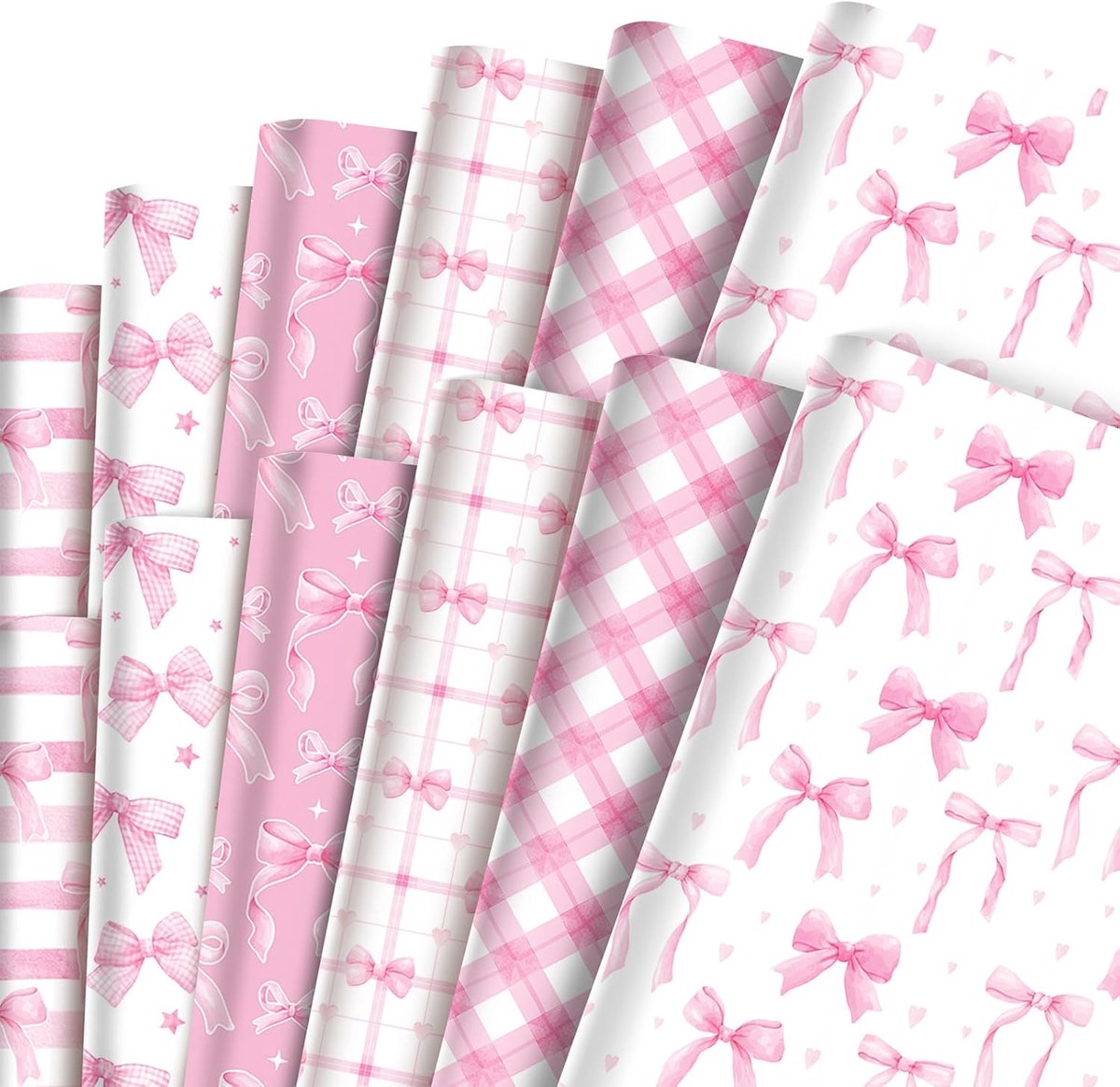 Thijox - 12 Stuks Roze Strik Inpakpapier voor Verjaardag, Moederdag, Valentijnsdag, Pasen, Babyshower - Wit en Roze Feestpapier met Stijlvolle Strik
