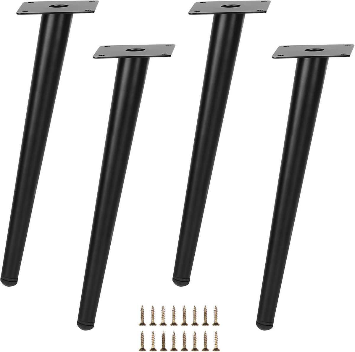 SnelShoppen - 4 Stuks Verstelbare Gehoekte Meubelpoten, Tapered Metalen Poten voor Banken, TV Tafels en Stoelen, Vervangingspoten 25cm Zwart, Sterk en