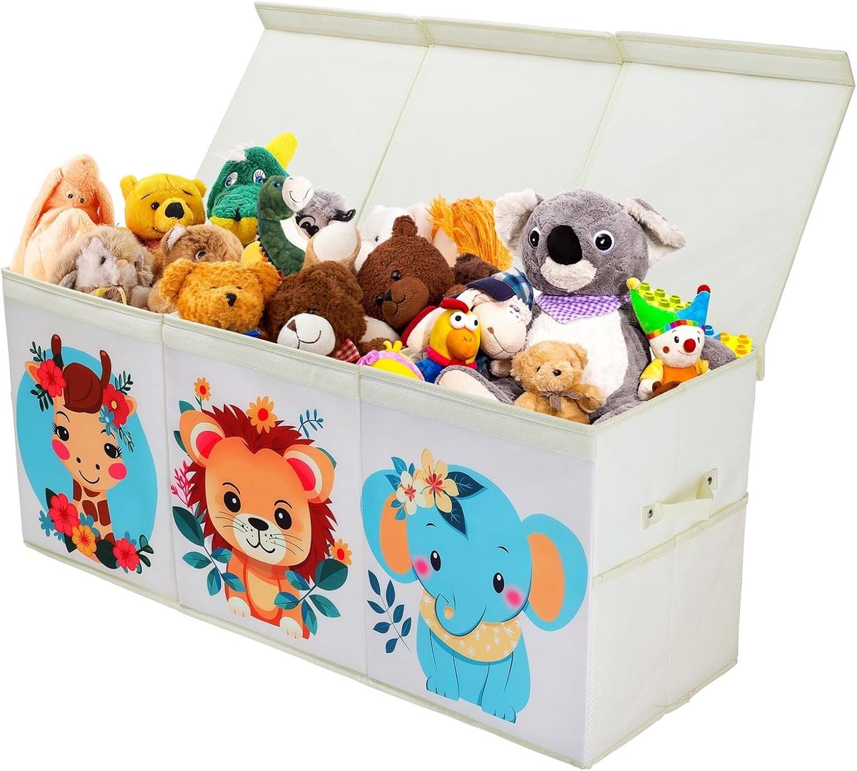 SnelShoppen - Extra Grote Kinder Speelgoed Opbergdoos met Deksel, Vouwbare Oxford Opbergdoos met Net Compartementen voor Kinderen - 96 x 32 x 40 cm, S