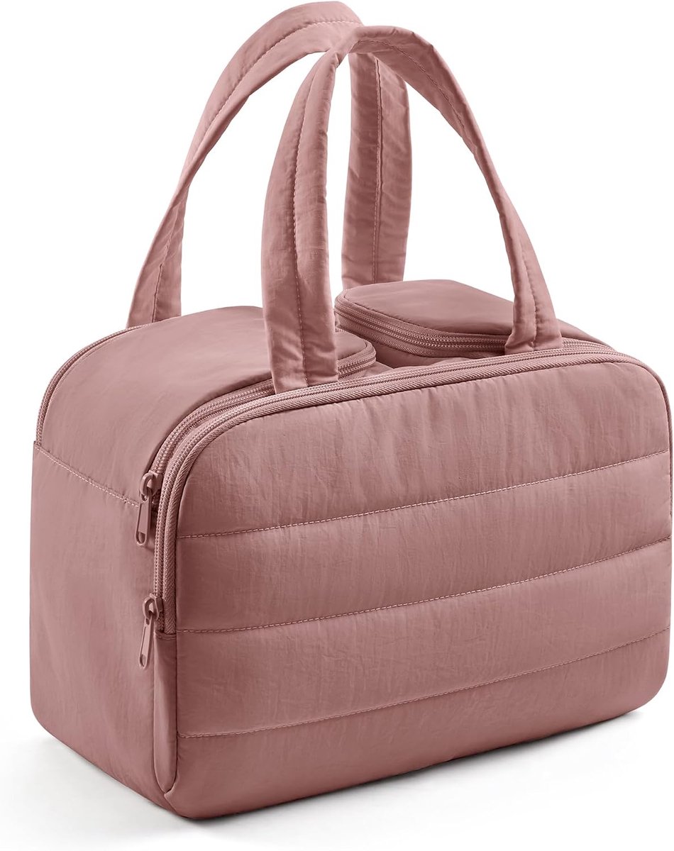 SnelShoppen - LIGHT FLIGHT Toilettas Dames - Grote Make-uptas Organizer met Handvat - Donkerroze - Ideaal voor Reis, Cosmetica en Toiletartikelen - Ru