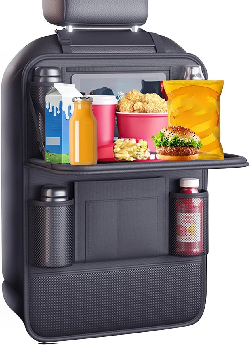 Thijox - Auto-organizer voor kinderen, waterdicht reisdienblad met klaptafel, tablet/telefoon opslag en 9 vakken, 42 x 61 cm - Ideaal voor roadtrips e