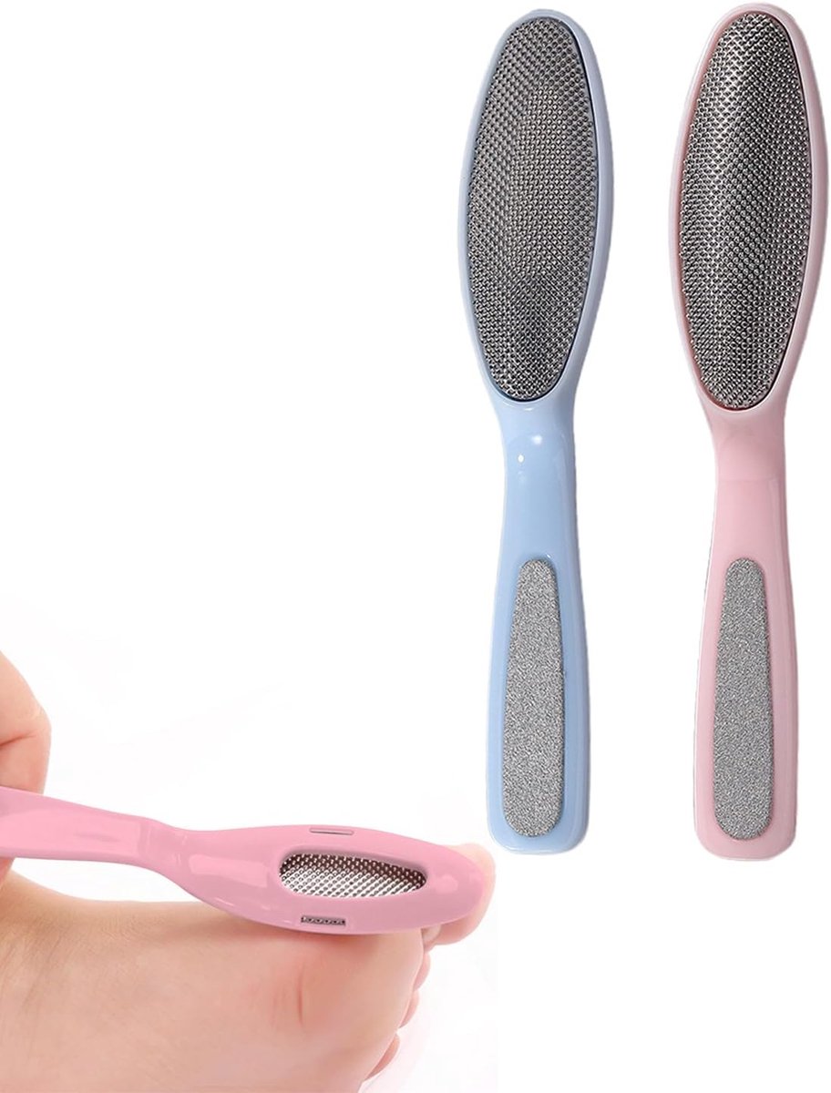 Thijox - Voetvijl en Eeltverwijderaar Set van 2 van Nano-glas met Lange Handgreep, Professionele Voetverzorging voor Nat/Droog Gebruik, Roze en Blauw