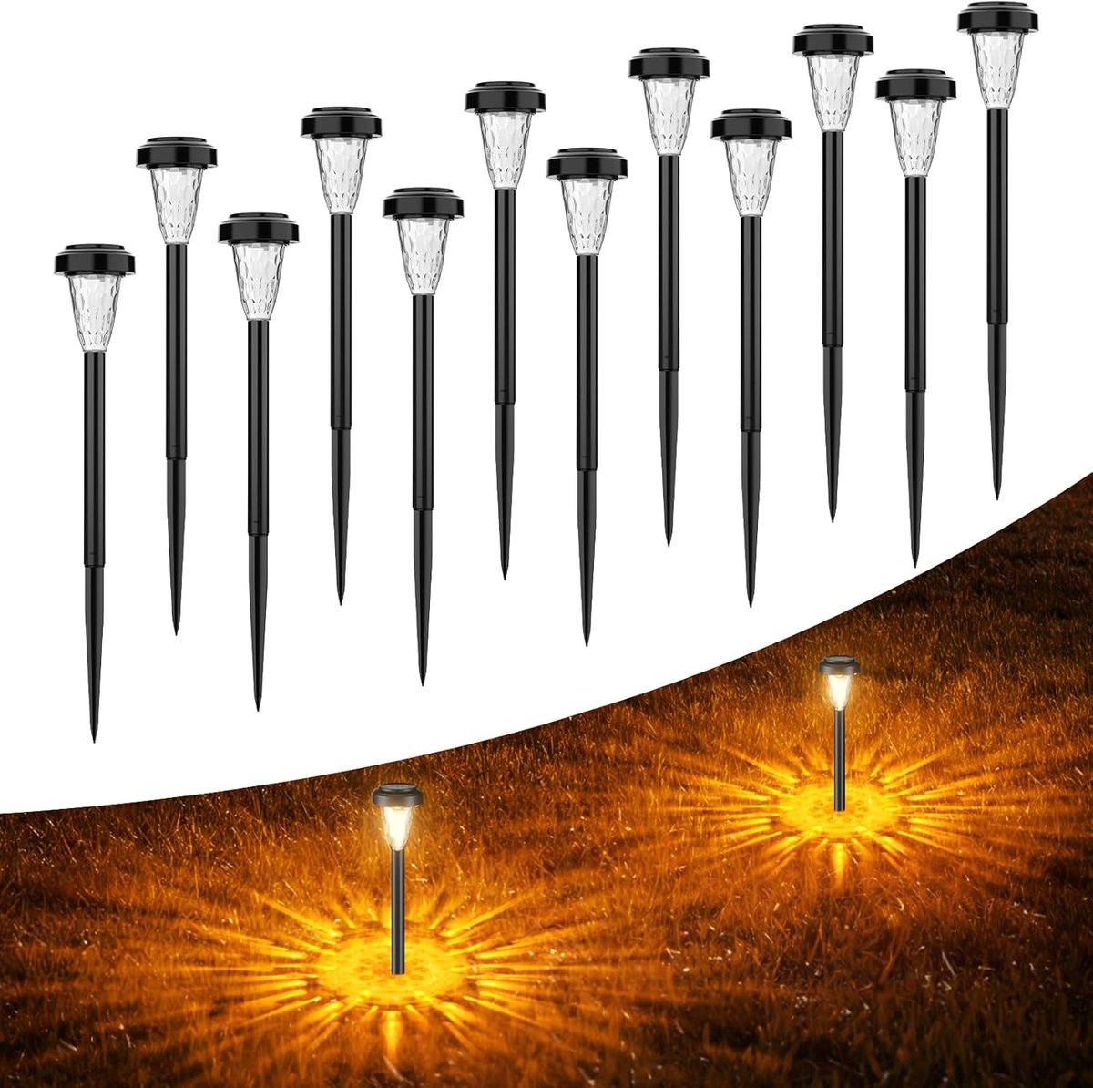 SnelShoppen - FIFlying Zonnelamp voor Buiten, 12 Stuks, Warmwit Solarverlichting voor Tuin, Binnenplaats, Gazon, Energiezuinig en Waterdicht