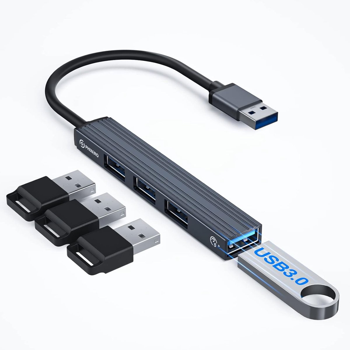 SnelShoppen - 4 Port USB Hub - USB 3.0 Hub - Uitbreiding van 1 naar 4 USB-poorten - Ondersteunt gelijktijdig gebruik - Compact en duurzaam - Ideaal vo