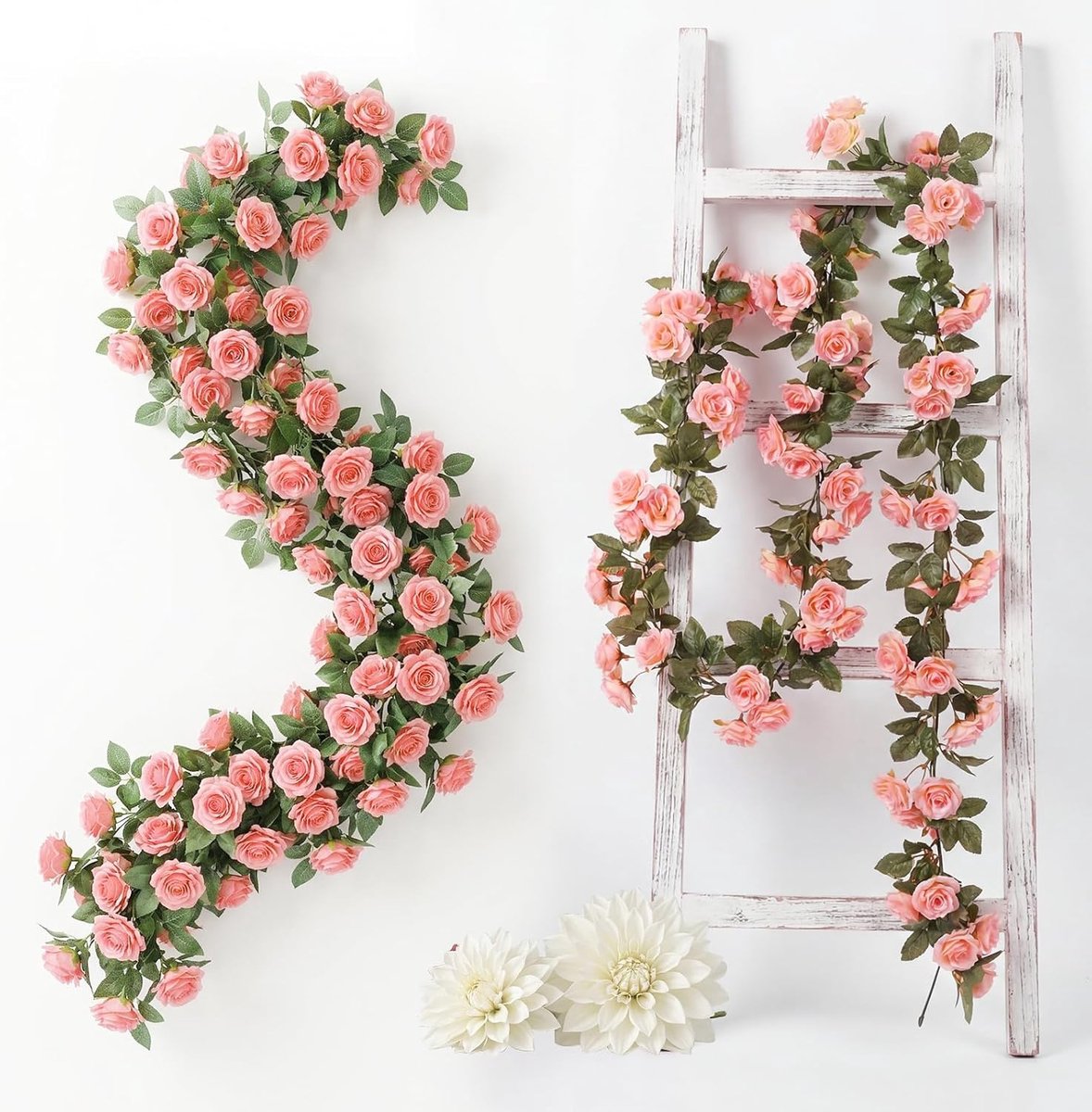 SnelShoppen - Pack van 2 Kunstmatige Rozen 1.8 m Lichtroze Bloemenkrans met 138 Rozen voor Bruiloft Decoratie, Feest, Tuin en Tafelversiering