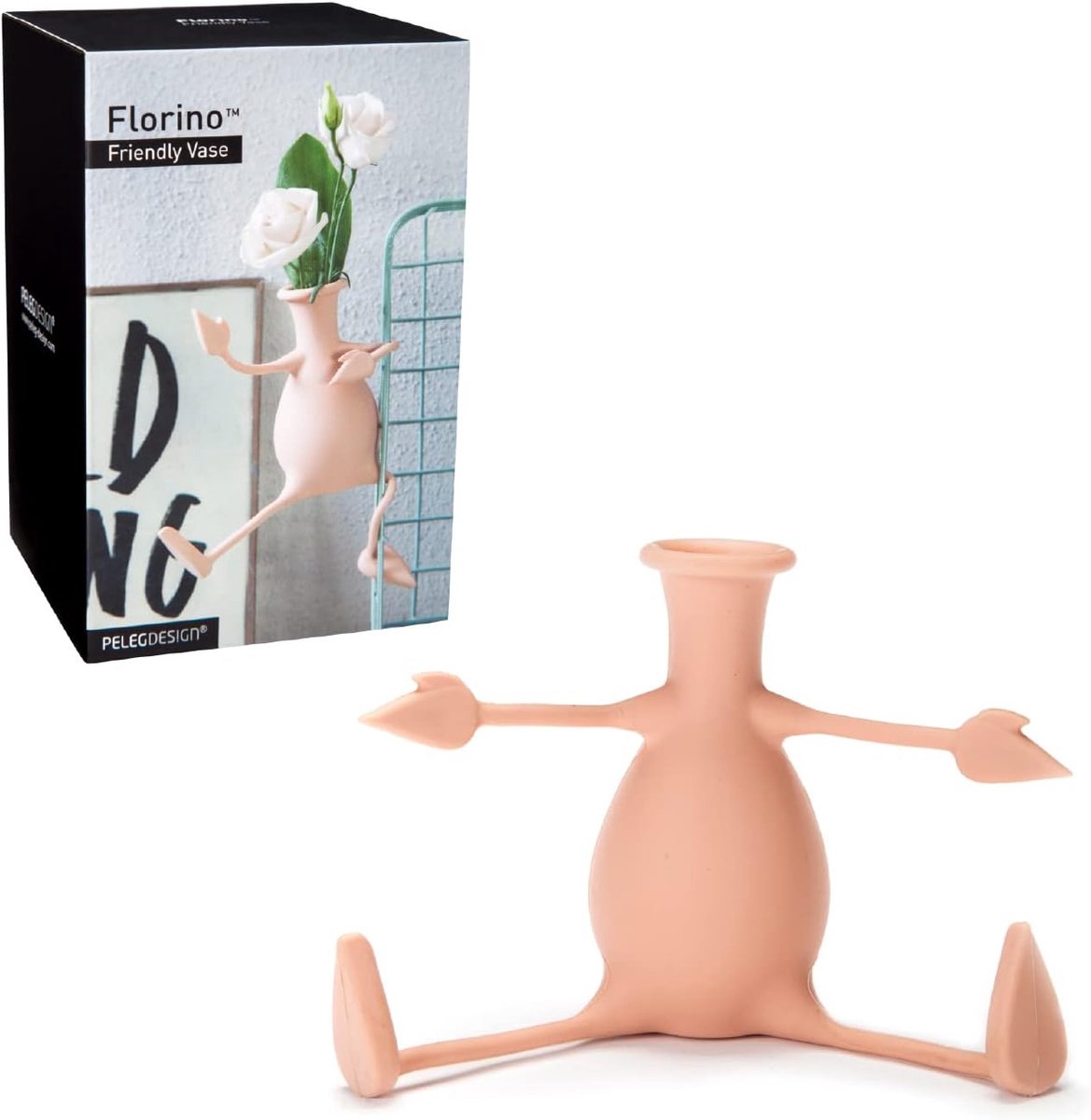 SnelShoppen - Flexibele Silicone Vaas met Armen en Benen - Unieke Moderne Decoratie voor Thuis of Kantoor - Origineel Cadeau - Perzikkleurige Bloemenv