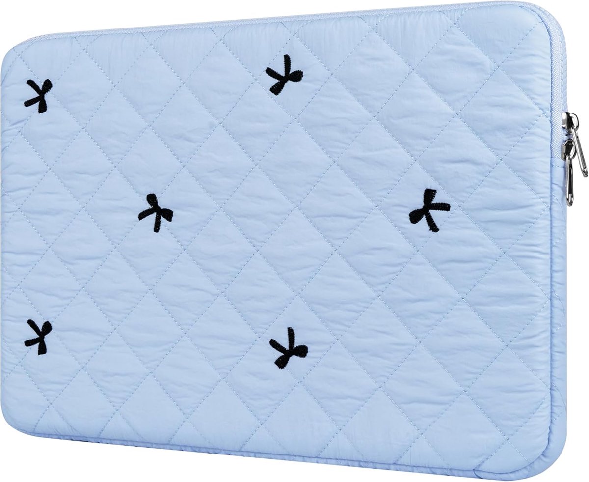 SnelShoppen - Laptop Sleeve 13-14 Inch, Laptop Sleeve Case met Geborduurde Strikjes voor 13-14 Inch MacBook/Chromebook/PC, Blauw, Lichtgewicht en Comp