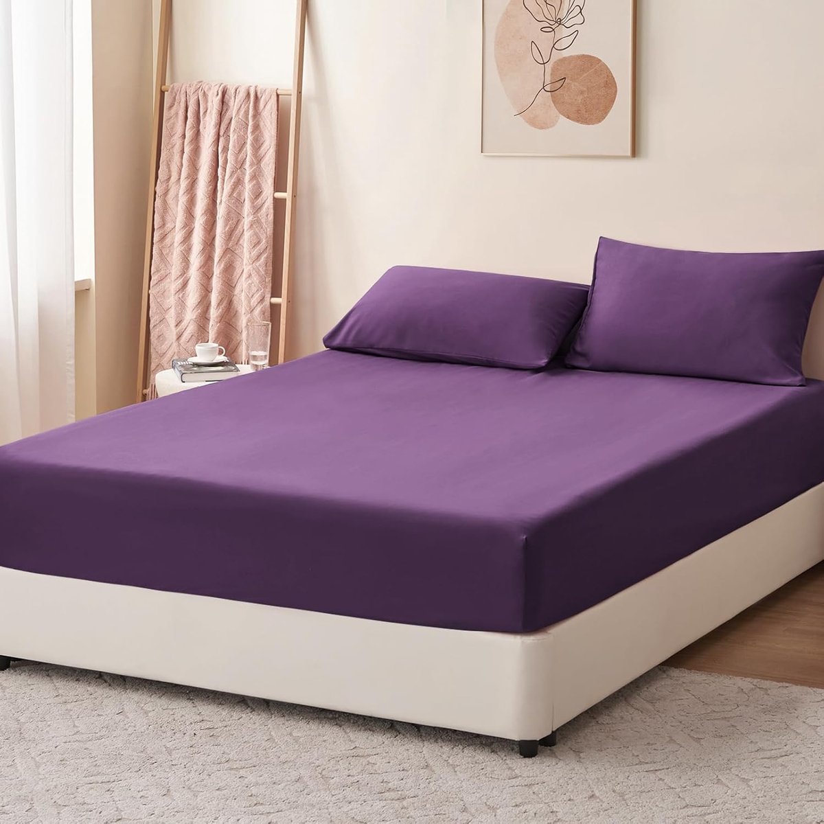 SnelShoppen - Fitted Sheet 160 x 200 cm Lilac, Duvet Cover 160 x 200 cm, Bed Sheet voor Matras tot 25 cm, Luxe Bedlinnen voor Slaapkamer, Comfortabel