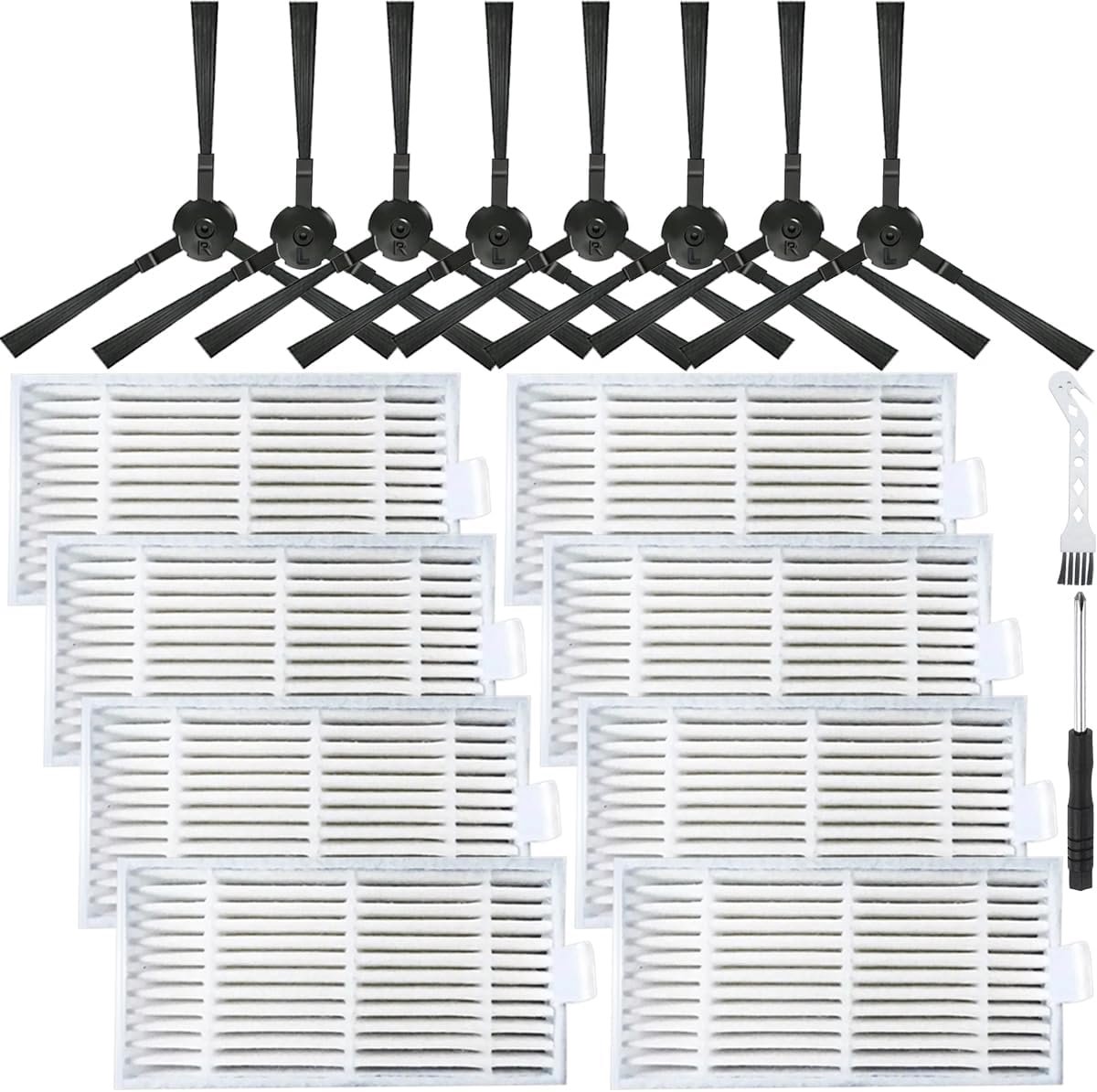 SnelShoppen - HEPA Filter en Zijborstels Vervangset voor Robotstofzuiger - 16-delige Set met 8 Herbruikbare en Wasbare Filters en Borstels voor ILIFE