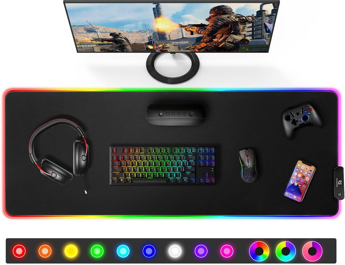Thijox - Gaming Muismat RGB XXL 800x300mm met 12 LED Lichtmodi, 5mm Verdikte Mousepad van Natuurrubber voor Gaming, Kantoor en Bureau
