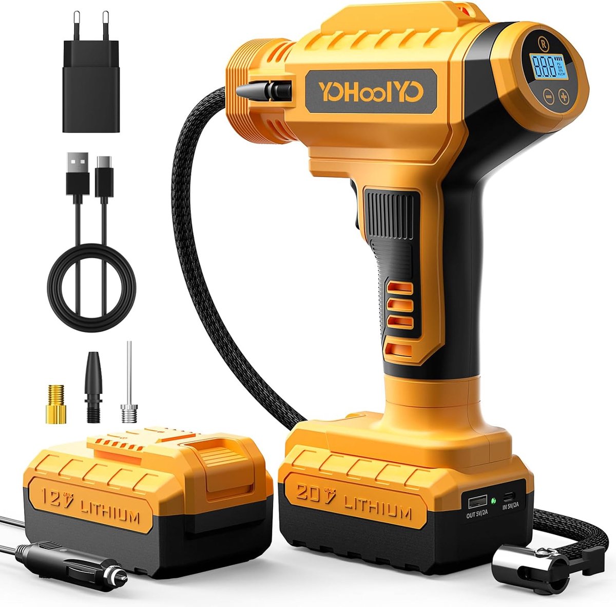 SnelShoppen - 12V AC/DC Elektrische Luchtcompressor, Draagbaar, Snelle Banden Inflatie, 85 Decibel, Automatische Drukstop, Ideaal voor Auto, Camping e