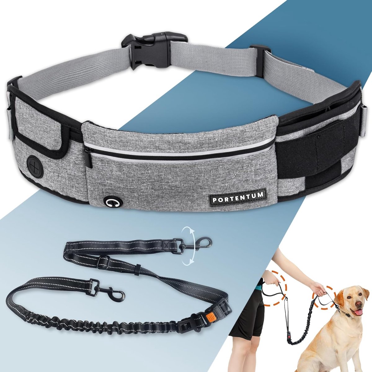 SnelShoppen - Hands-Free Hondenriem met Verstelbare Leash 60-127 cm, Ideaal voor Hardlopen en Wandelen, Antitrek Ontwerp met Ingebouwde Zakjes en Refl