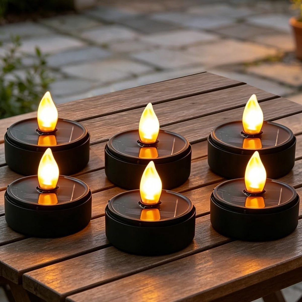 SnelShoppen - 6 Stuks Zonne-energie Theelichtjes LED Buiten - Vlamloos, Weerbestendig, Oplaadbare Zonne-kaarsen voor Tuin, Balkon, Pad, Bruiloft, Hall