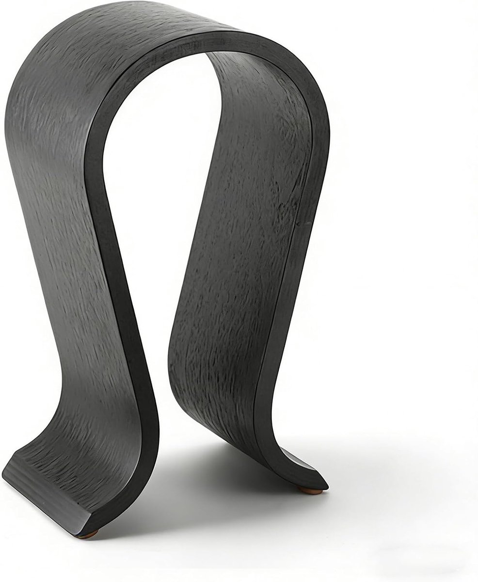 SnelShoppen - Houten Hoofdtelefoonstandaard U-vormig, Universele Basis, Duurzaam, Antislip, Koptelefoonhouder voor Display, Zwart, 10x13x25 cm