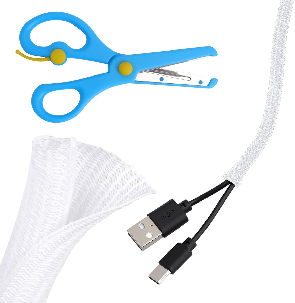 SnelShoppen - Cable Hose 5 m Wit, 6 mm / 10 mm Kabelbeschermslang, Flexibele Stoffen Slang, Zelfsluitend voor Bureau, TV, Computer Kabelbescherming