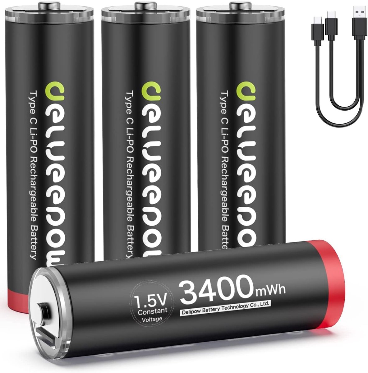 SnelShoppen - USB-C Oplaadbare Lithium Batterijen AA, 1.5V 3400mWh, Snellader, 1500 Cycles, 4-pack met USB-C Oplaadkabel, Ideaal voor Speelgoed, Keuke