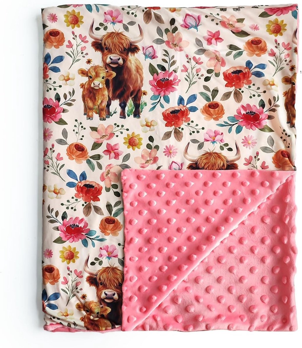 SnelShoppen - Knuffeldeken voor Baby's 75x100 cm, Zachte Flanel Deken met Hoogland-Koeienmotief, Ideaal voor Kinderwagen en Babybed, Perfect als Geboo