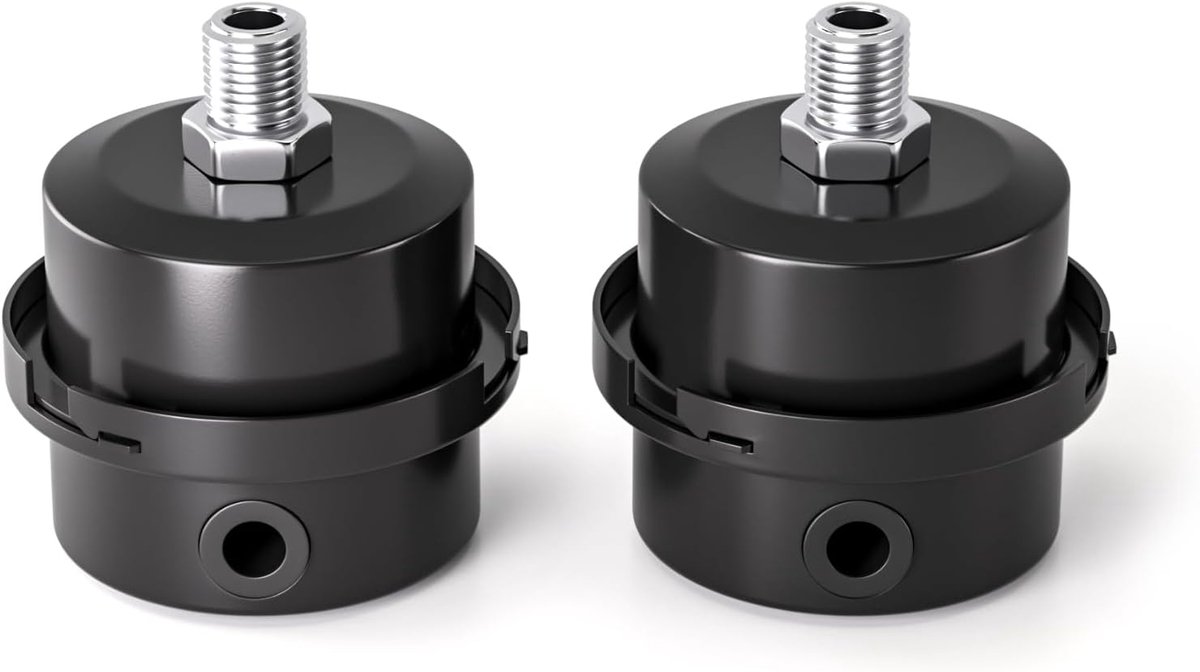 SnelShoppen - 2 Stuks Luchtcompressor Uitlaatdemper met 1/4" Draad Inlaatfilter - Zwart Metaal voor Geluidsreductie en Anti-Stof