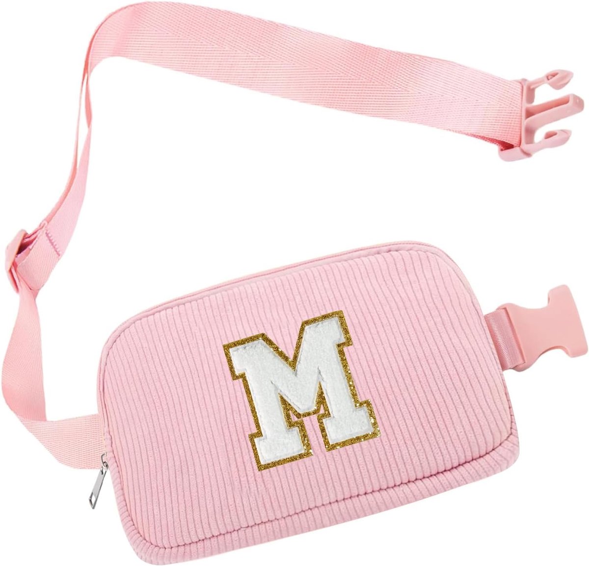 SnelShoppen - Personalised Initial Waist Bag Dames - Roze Drawstring Crossbody Rugzak - Lichtgewicht Heuptas voor Reizen, Wandelen, Feest, Birthday Gi