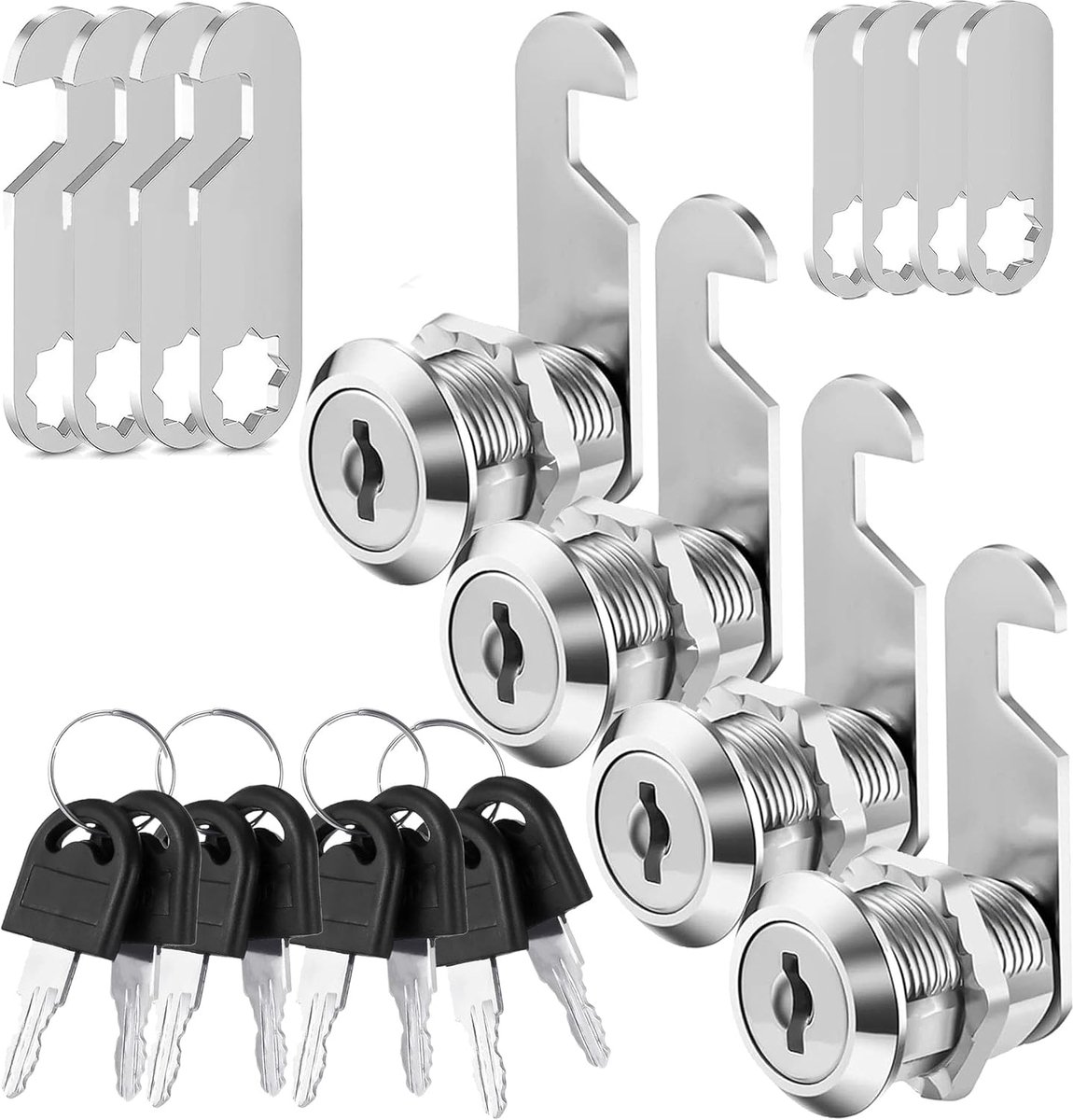 SnelShoppen - 4 Stuks Beveiligingscamera met Verschillende Sleutels, 16mm Mailboxsloten, Kasten, Laden, Deuren, Meubels, Kluisjes, Inclusief 2 Verschi