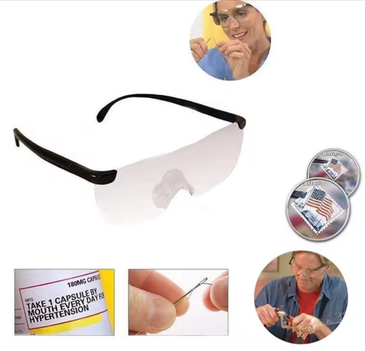 *** Vergrootbril - Precisie Bril - Werkbril - Magnifying Glasses - Vergrotende Bril - Transparant Design - Transparant van Heble® ***