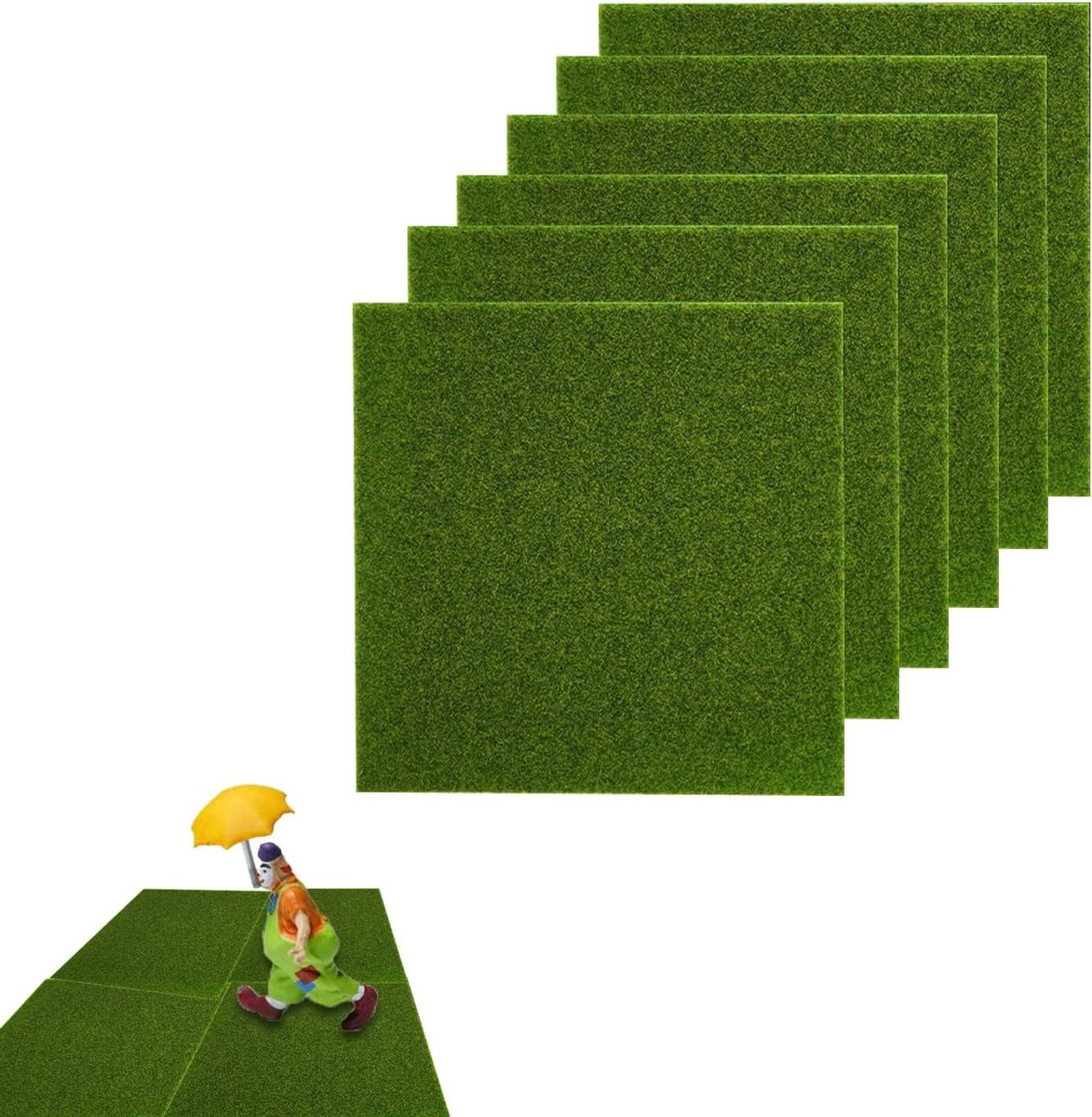 6 stuks kunstgras voor miniatuurtuinen, kabouter gazon tapijt, 15 x 15 cm, handgemaakt, ideaal voor landschapsdecoratie en DIY projecten