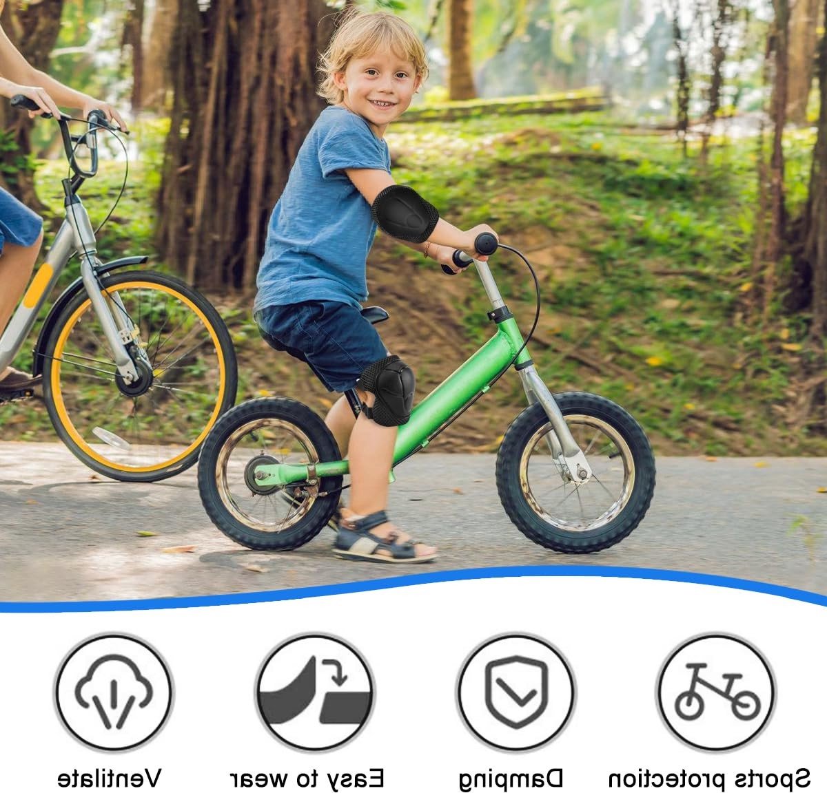 Verstelbare Kniebeschermers voor Kinderen met Pols- en Elleboogbeschermers, 6-in-1 Set voor Skateboard, Inline Skaten en Fietsen (Zwart)
