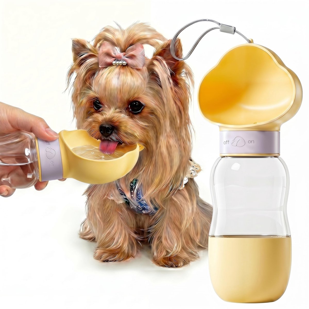 Honden Drinkfles - 2 in 1 Honden Reisfles Met Voerbak - Draagbare Drinkfles Voor Puppy Met 350ml Waterreservoir En 201ml Snackcontainer - Lekvrije Waterfles Voor Honden Onderweg - Geel
