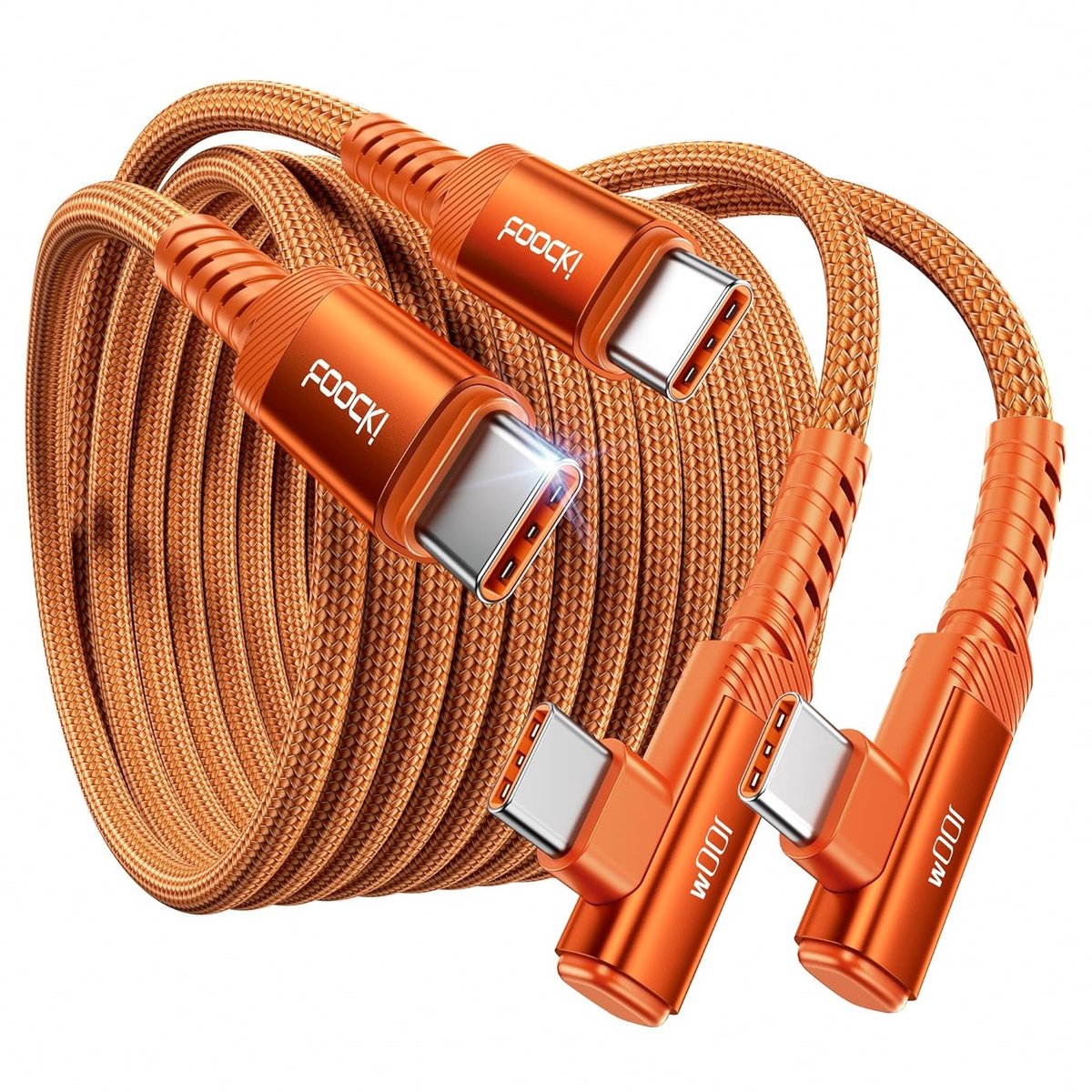 USB-C naar USB-C Oplaadkabel 100W, 3M [2 Stuks], 90 Graden Hoek, Snelle Oplaadkabel voor iPhone 17, Samsung Galaxy S25 Ultra en iPad Pro, Nylon Gevlochten, Ideaal voor Gaming en Hoekige Toepassingen