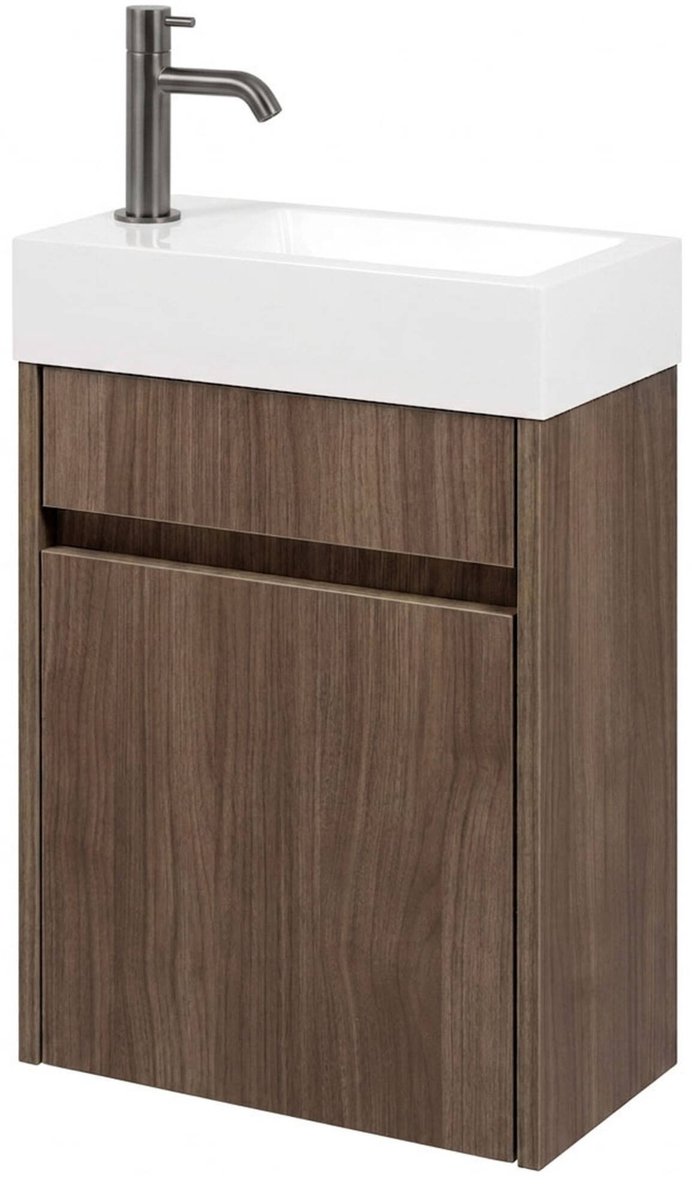 Saqu Florence fonteinmeubel noten urban incl. fontein en gunmetal kraan links