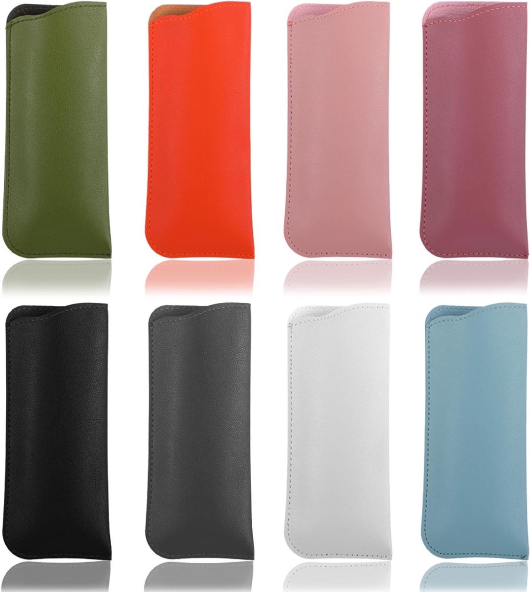 8 Stuks Zachte Brilhoes van PU Leer - Draagbare Brilbescherming voor Lezen, Unisex, 7 x 3 Inch
