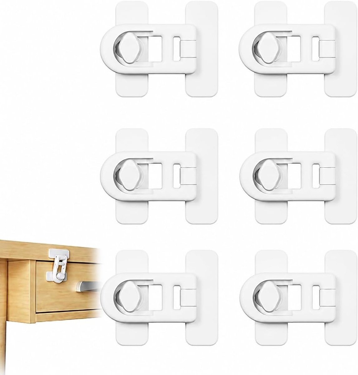 Multifunctioneel zelfklevend kastslot voor kinderen - 6 stuks, veiligheidsslot voor koelkast, lade en vriezer, eenvoudig te installeren zonder gereedschap