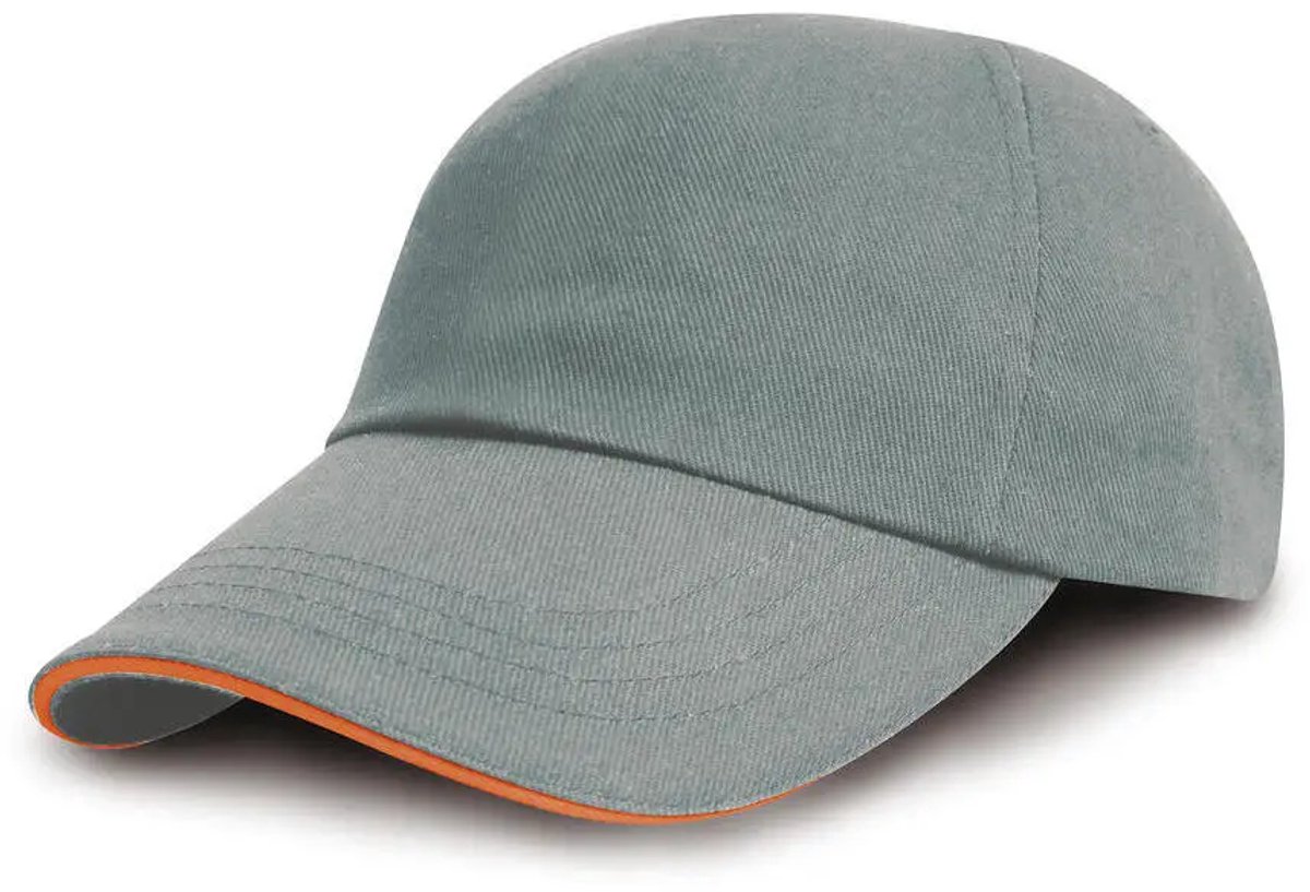 Result Brushed Cotton Decorators Cap With Sandwich Peak RH50 - Heather Grey/Amber - One size