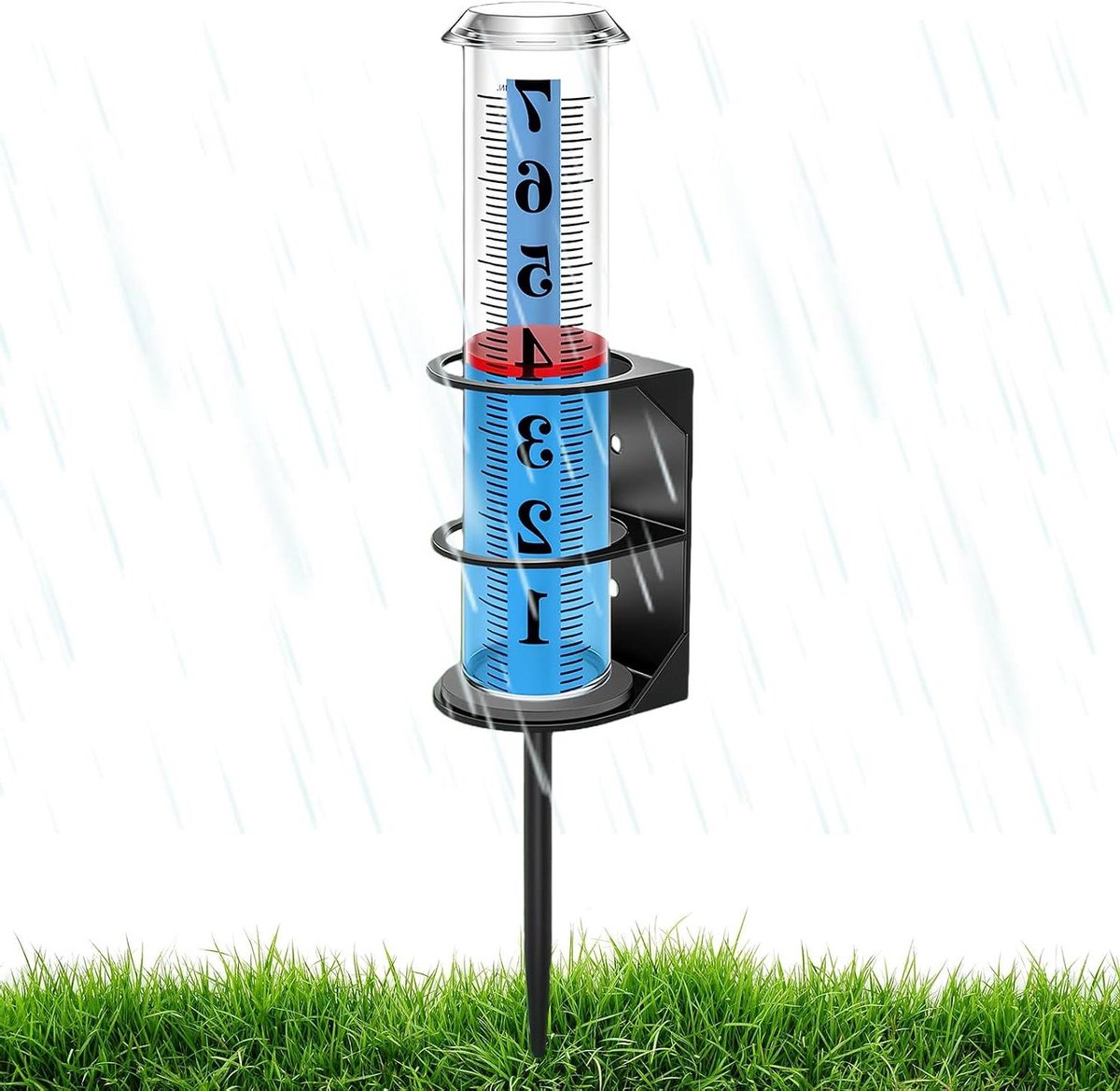 Regenmeter met Grondpen - Tuin Regenmeter - Neerslag Meten - Eenvoudig Afleesbaar - 25 x 10 x 10 cm - Transparant