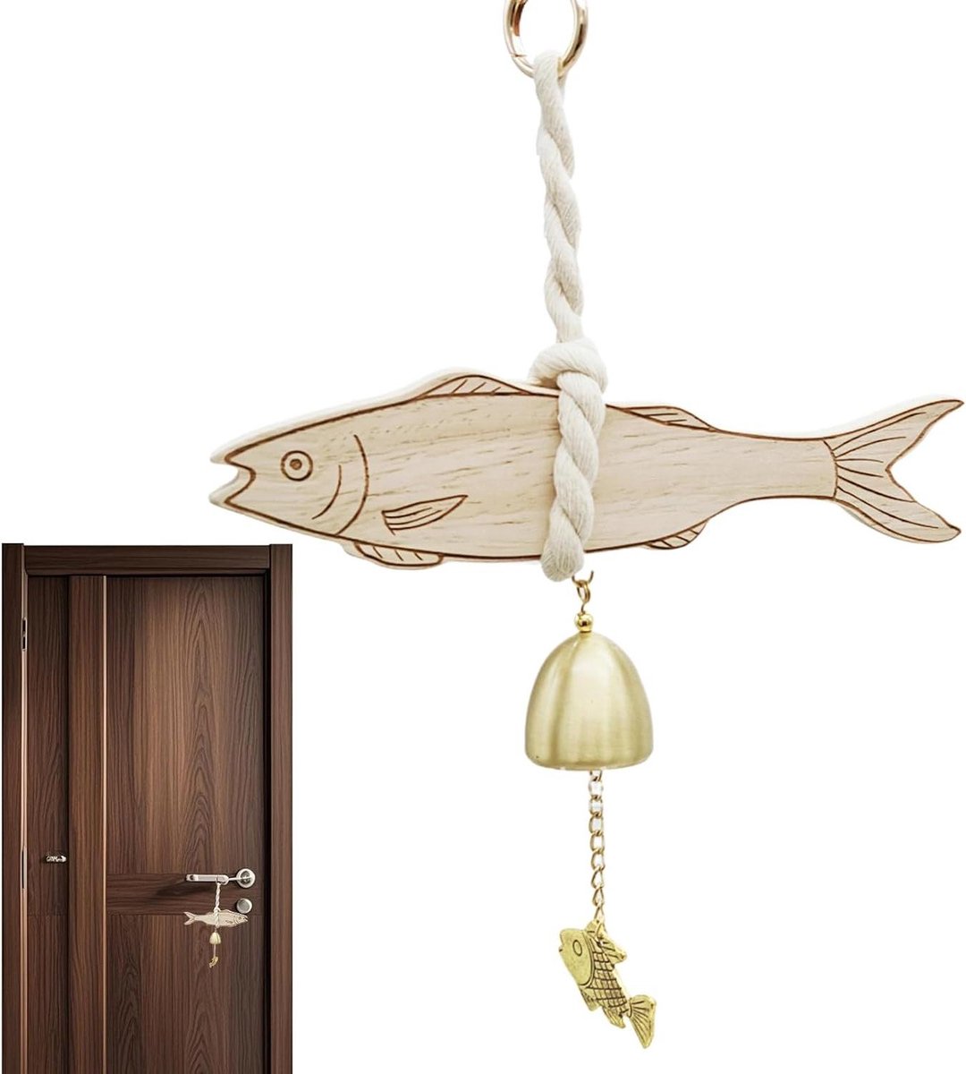 Winkelbel Houten Vis - Deurbel Klokje - Winkel Decoratie - Elegant Vis Design - 20 x 10 x 5 cm