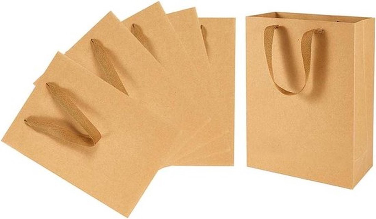 Papieren zakken - Kraftpapier - Winkel - Bruin - Boodschappentassen - Retail - Handvat - Geschikt voor bruiloften - Model 16 x 12 x 5,7 cm